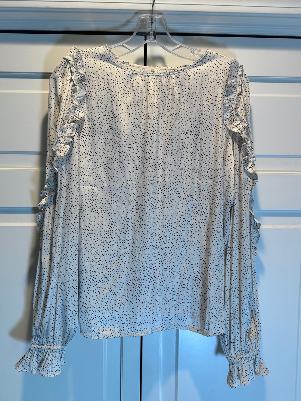 LOFT White Dot Ruffle Long-Sleeve Blouse